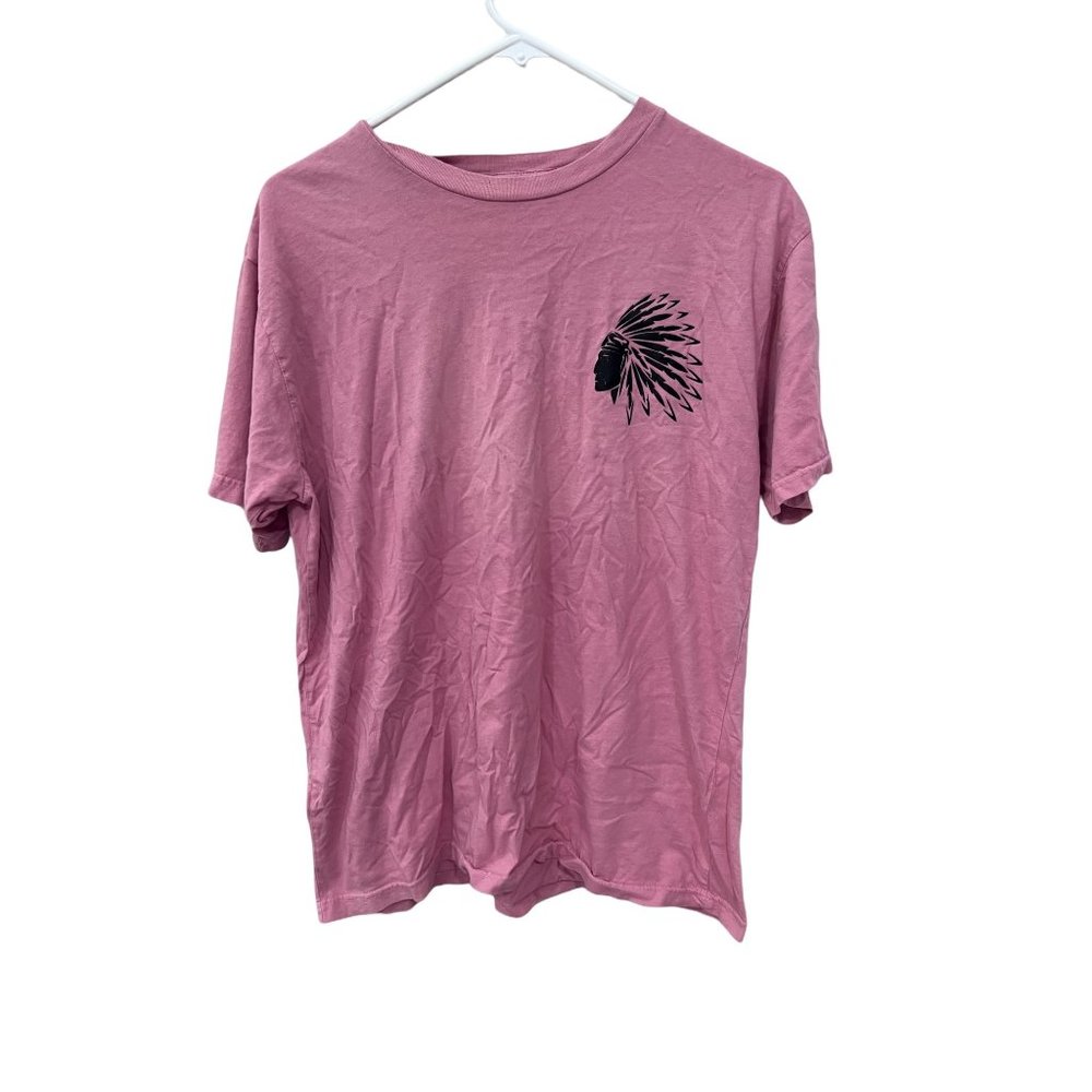 Ring‎ of Fire Men's Crewneck Native American Chief Head Graphic Tee Pink Size M